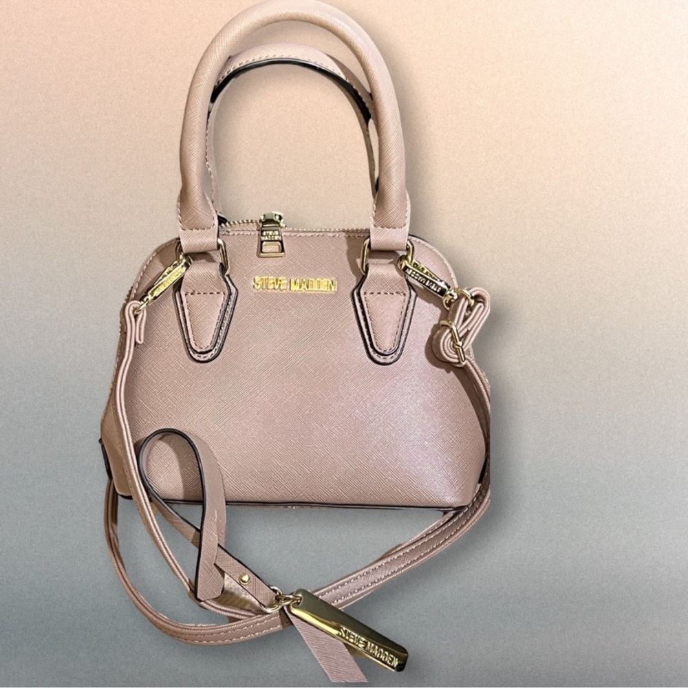 Steve Madden Beige Bfaith Mini Satchel Crossbody Purse w/Gold Tone Hardware ~EUC